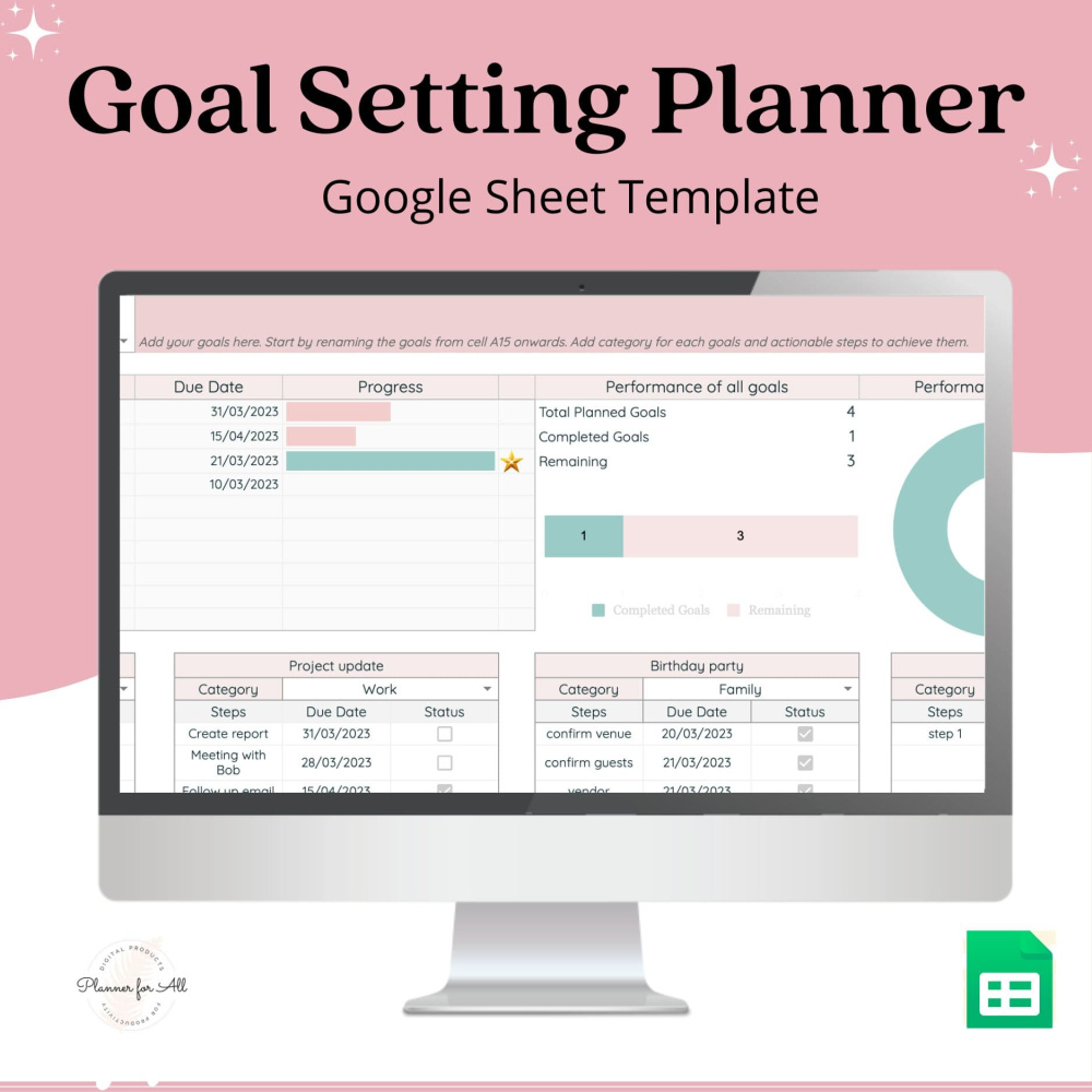 Goal setting planner Spreadsheet