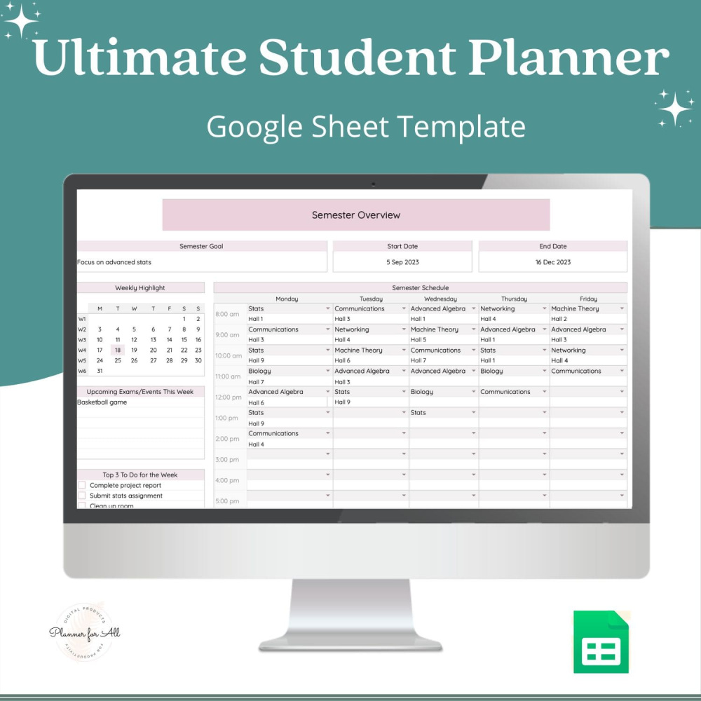 Student Planner Spreadsheet