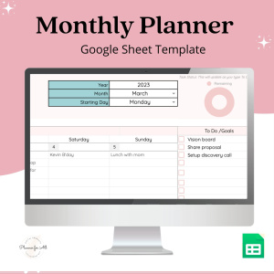 Month in a glance planner Google Sheets