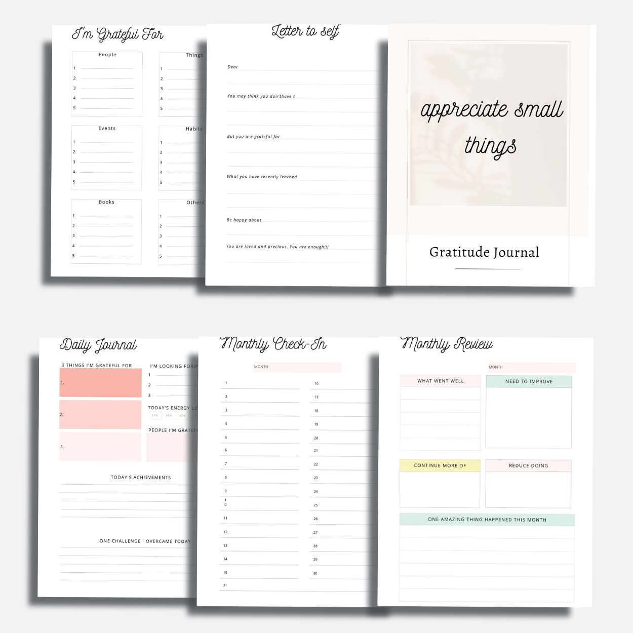 Printable gratitude journal Canva template