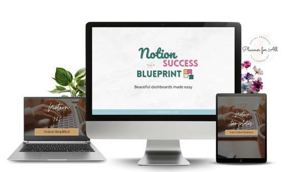 High-quality Planner For All PLR digital planner displayed on desktop, laptop, and tablet, offering customizable templates, printable planning sheets, and productivity tools for entrepreneurs and students.