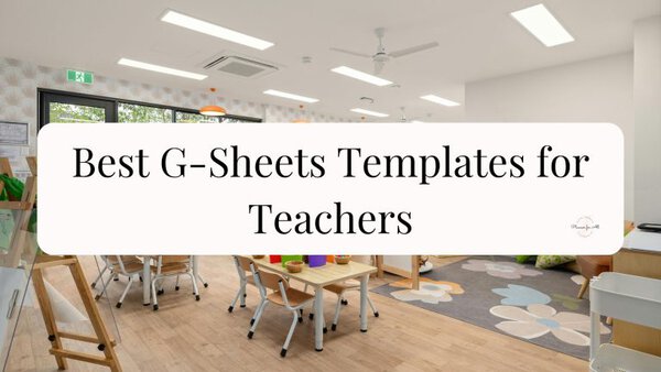 Google Sheets templates for teachers to sell 1 Bright modern classroom with tables and chairs, promoting teaching and learning, ideal for Google Sheets templates for teachers.